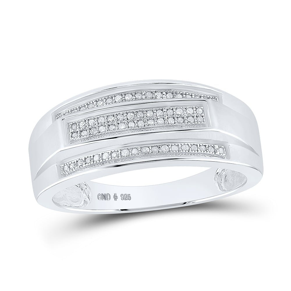 Sterling Silver Round Diamond Mens Pave - Set Elevated Band Ring 1/5 Cttw - Splendid Jewellery