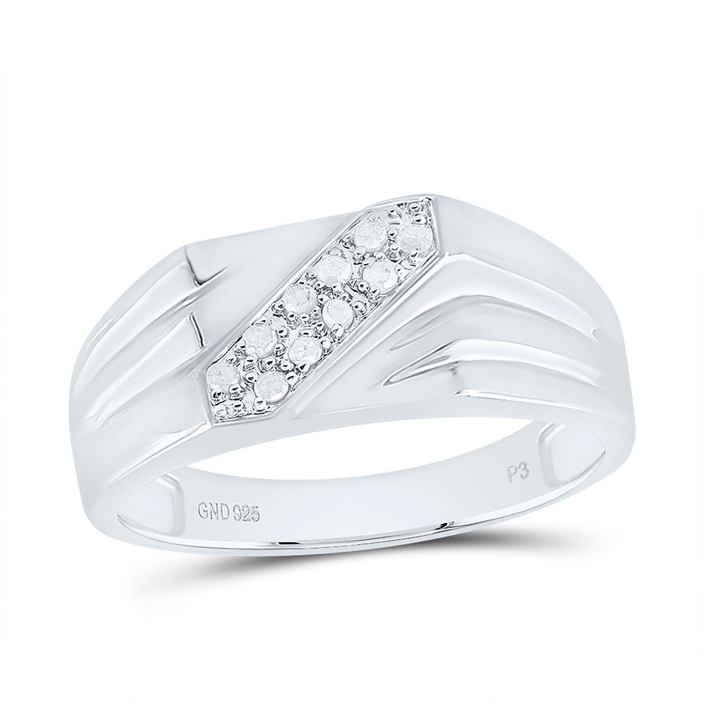 Sterling Silver Round Diamond Mens Prong - Set Diagonal Double Row Band Ring 1/10 Cttw - Splendid Jewellery