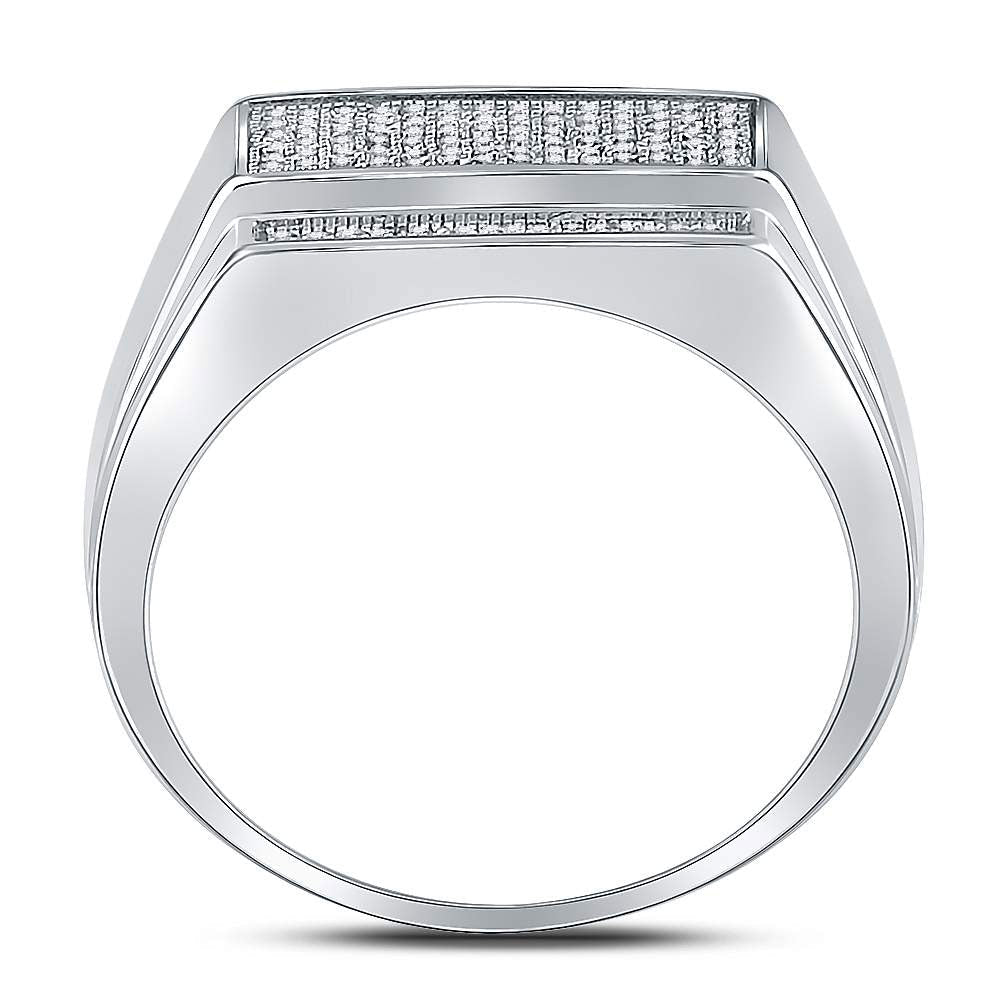 Sterling Silver Round Diamond Mens Rectangle Cluster Fashion Ring 1/3 Cttw - Splendid Jewellery
