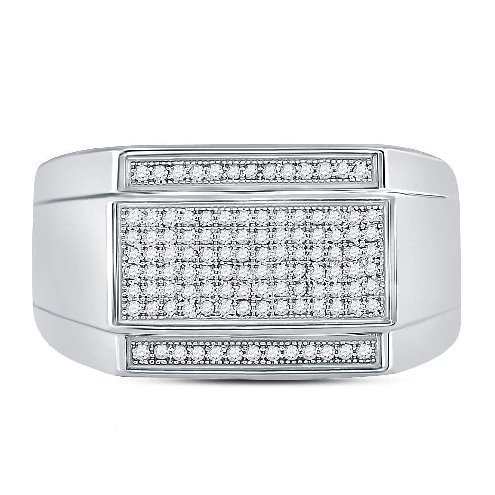 Sterling Silver Round Diamond Mens Rectangle Cluster Fashion Ring 1/3 Cttw - Splendid Jewellery