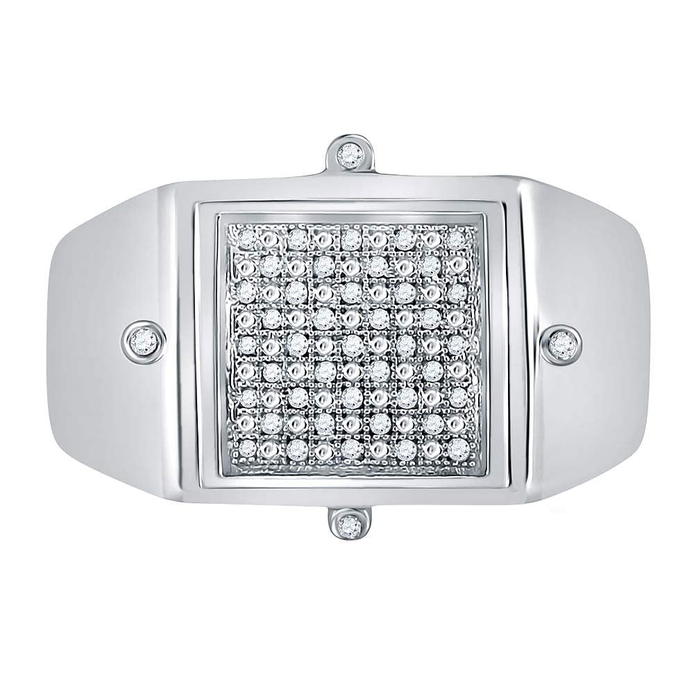 Sterling Silver Round Diamond Mens Square Cluster Ring 1/6 Cttw - Splendid Jewellery