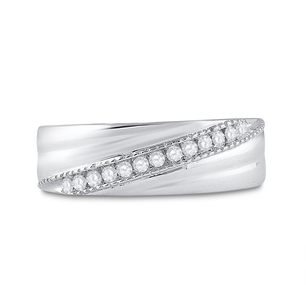 Sterling Silver Round Diamond Men's Wedding Milgrain Band Ring 1/5 Cttw - Splendid Jewellery