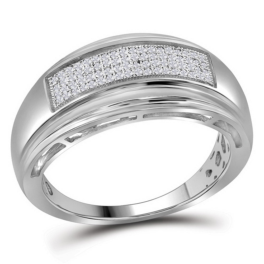 Sterling Silver Round Diamond Men's Wedding Pave Band Ring 1/5 Cttw - Splendid Jewellery
