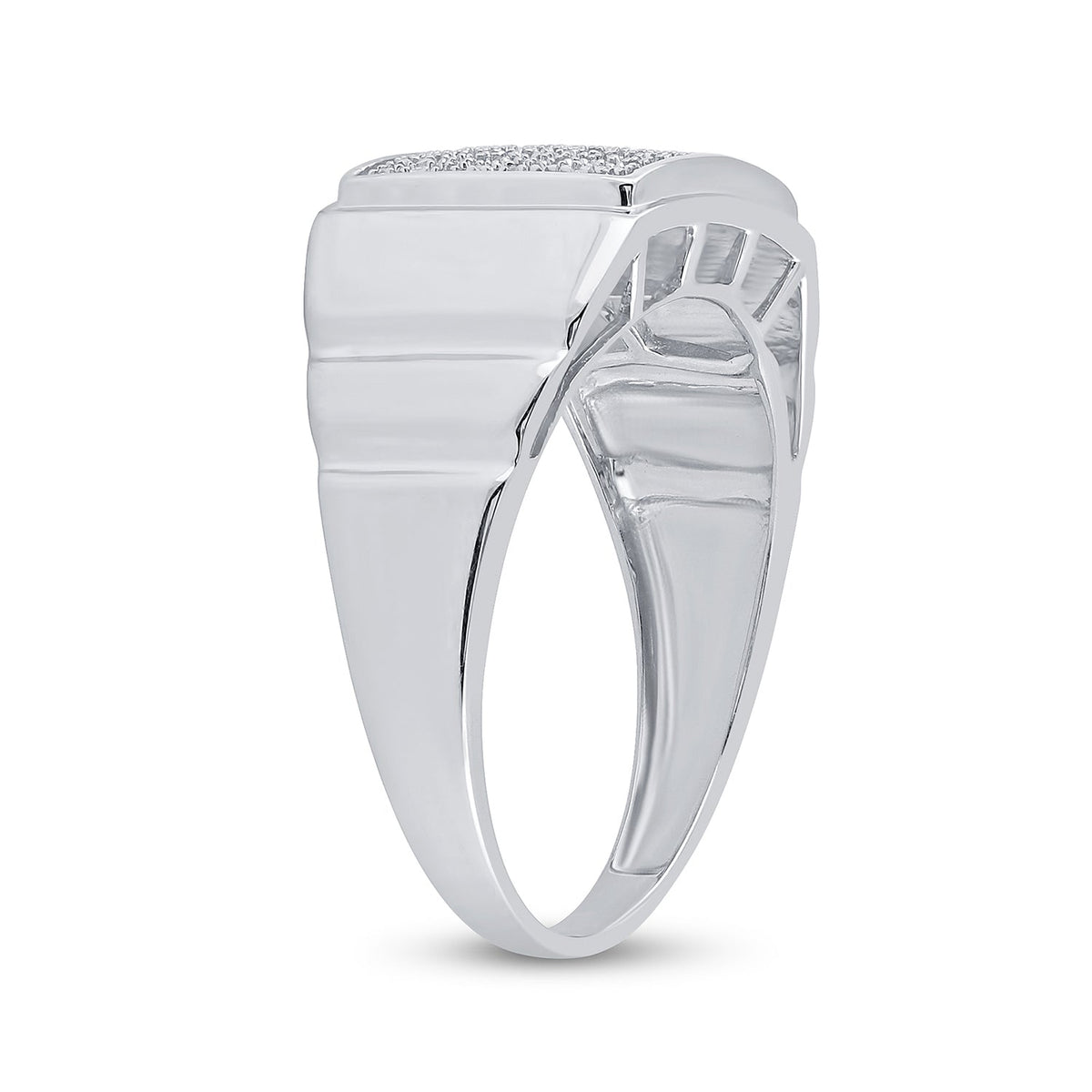 Sterling Silver Round Diamond Micro - Pave Mens Ring 1/10 Cttw - Splendid Jewellery