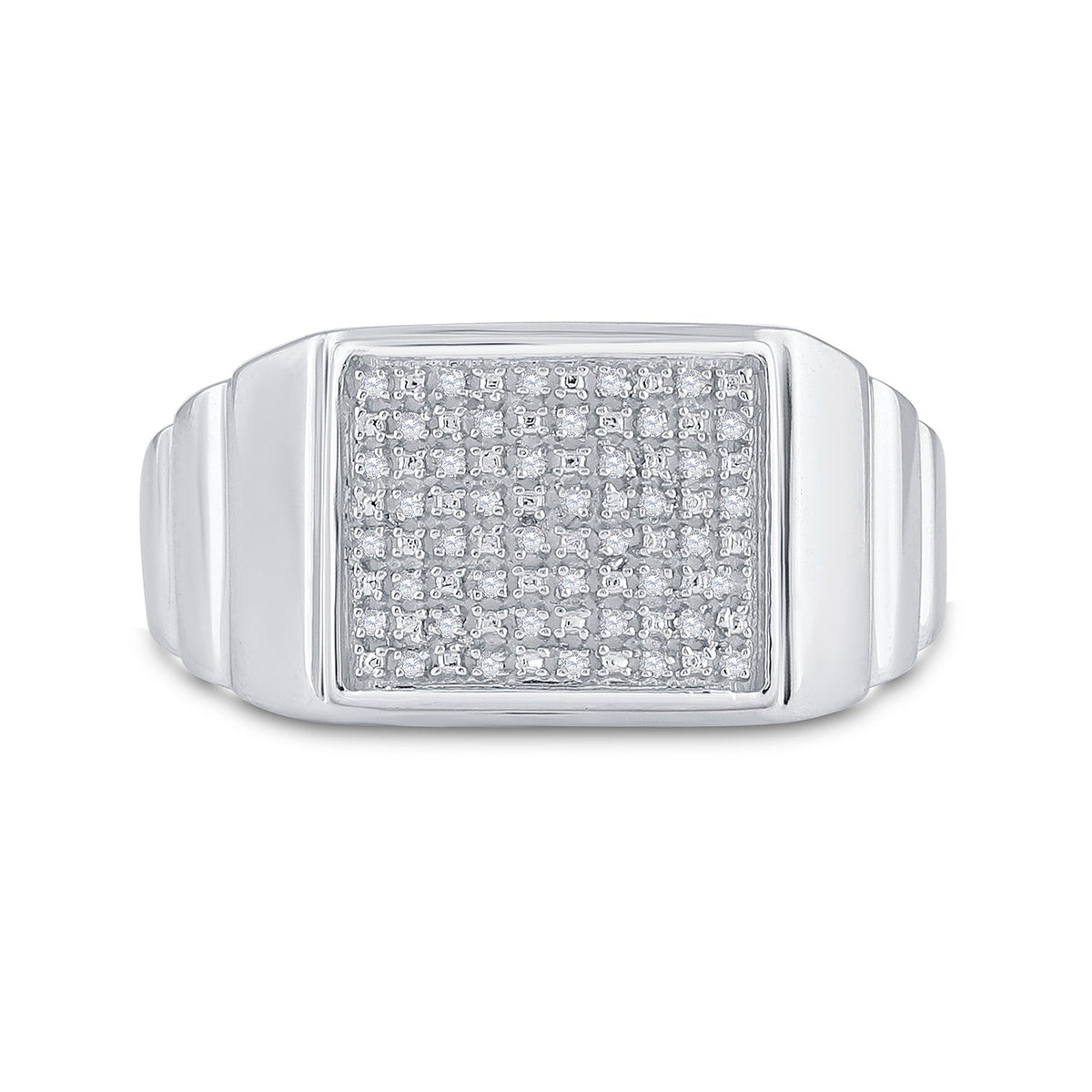 Sterling Silver Round Diamond Micro - Pave Mens Ring 1/10 Cttw - Splendid Jewellery