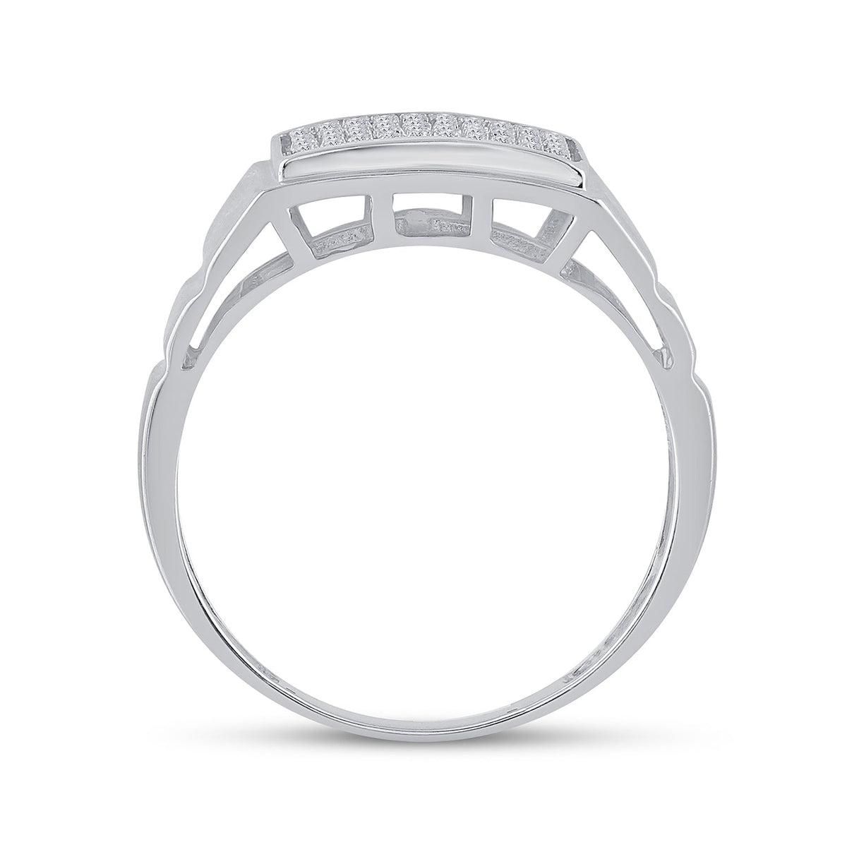 Sterling Silver Round Diamond Micro - Pave Mens Ring 1/10 Cttw - Splendid Jewellery