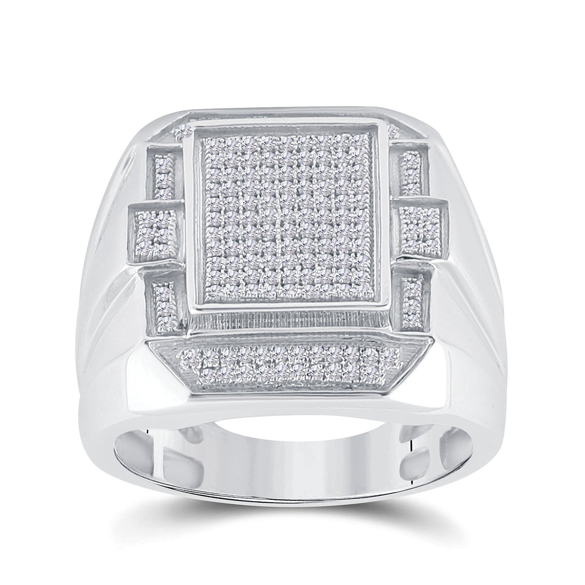 Sterling Silver Round Diamond Micro - Pave Mens Ring 1/2 Cttw - Splendid Jewellery