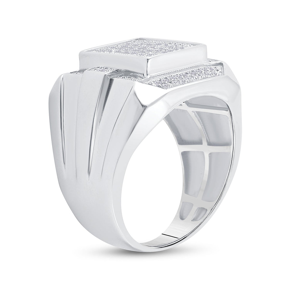 Sterling Silver Round Diamond Micro - Pave Mens Ring 1/2 Cttw - Splendid Jewellery