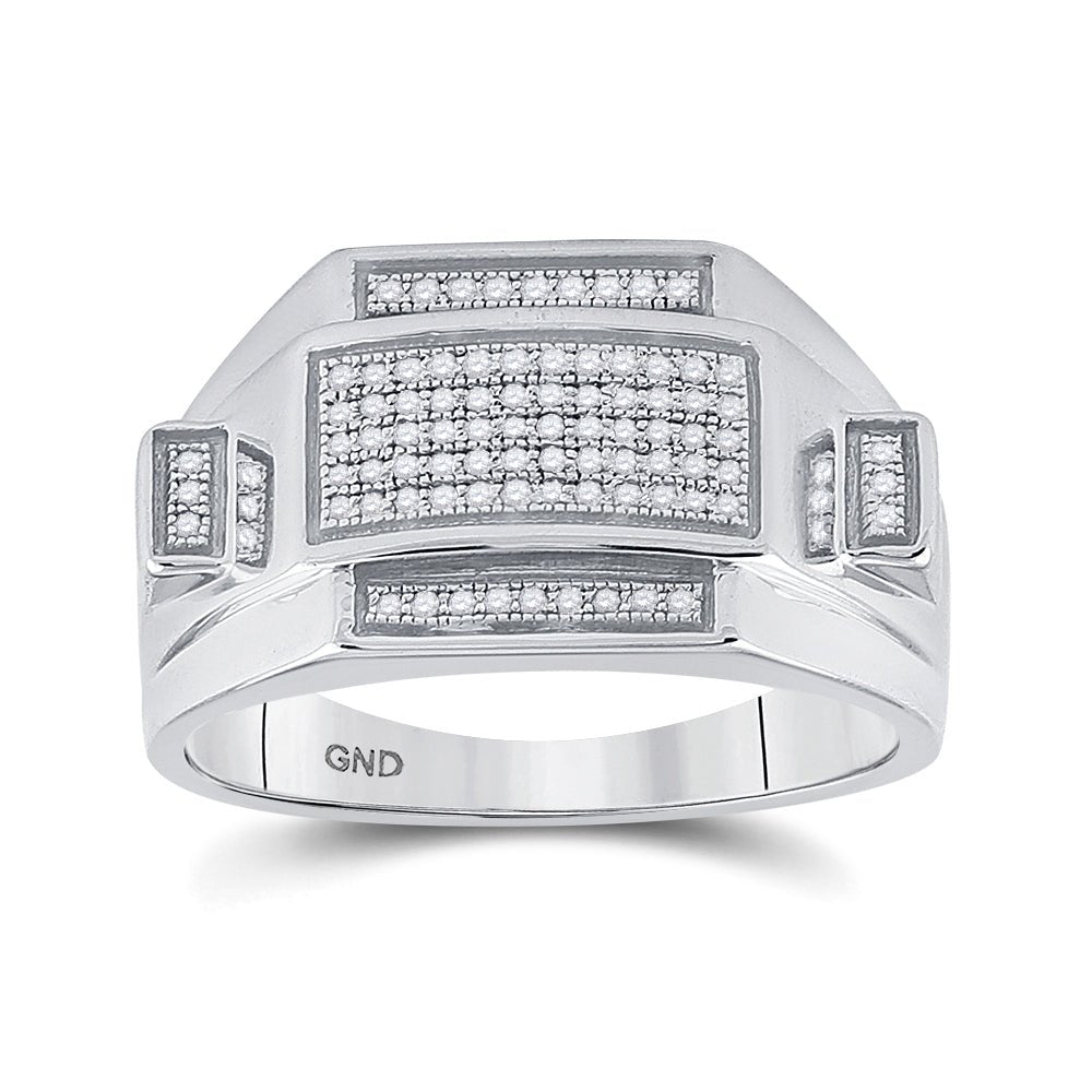 Sterling Silver Round Diamond Micro - Pave Mens Ring 1/4 Cttw - Splendid Jewellery