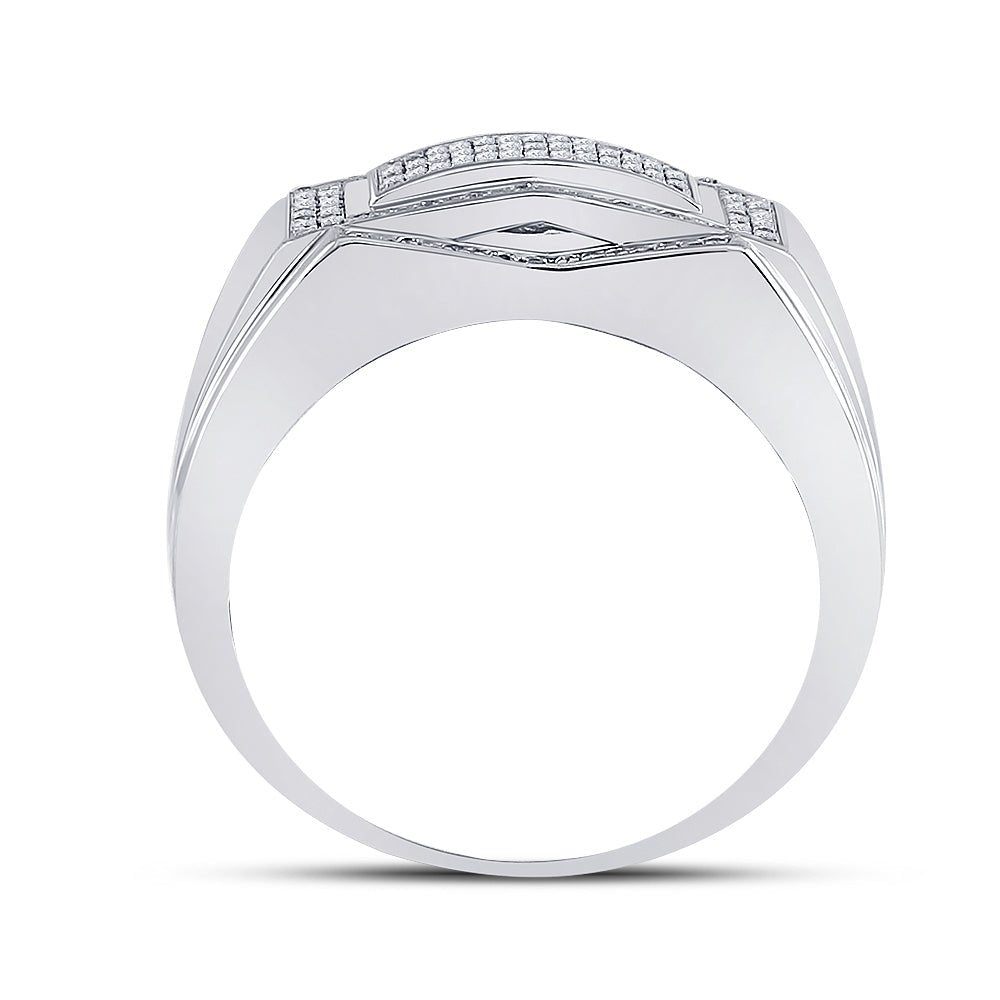 Sterling Silver Round Diamond Micro - Pave Mens Ring 1/5 Cttw - Splendid Jewellery