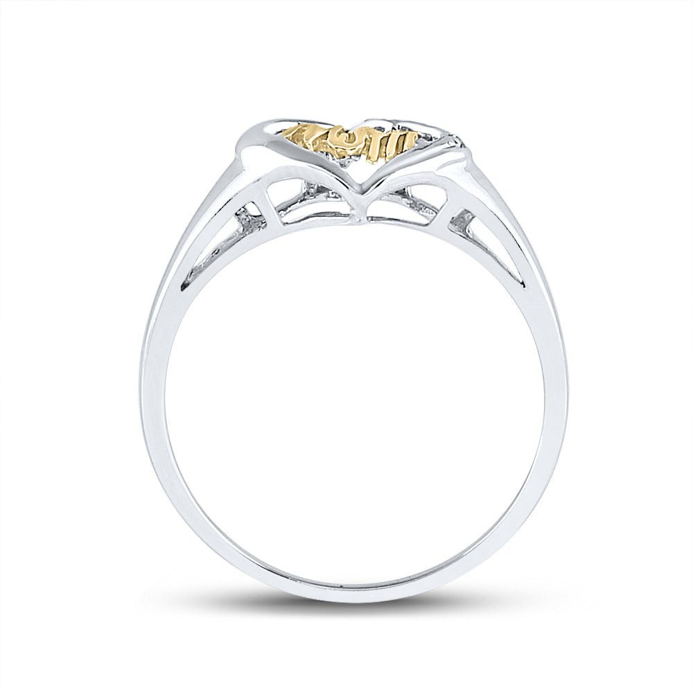 Sterling Silver Round Diamond Mom Mother 2 Tone Heart Ring . 0.02 Cttw - Splendid Jewellery