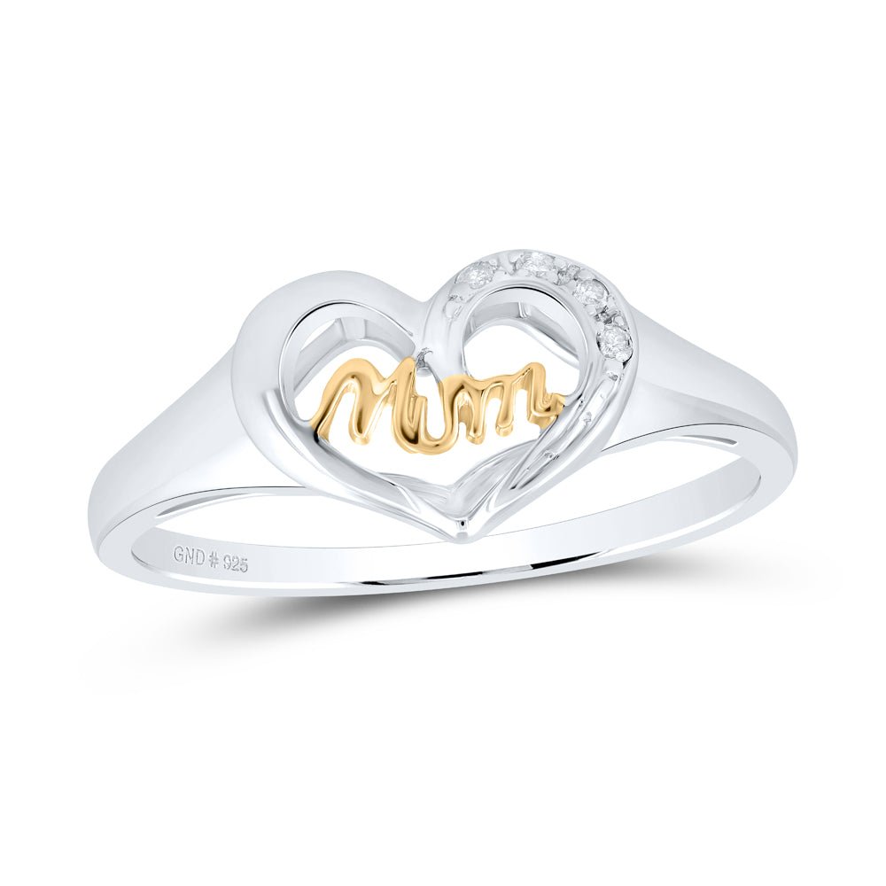 Sterling Silver Round Diamond Mom Mother 2 Tone Heart Ring . 0.02 Cttw - Splendid Jewellery