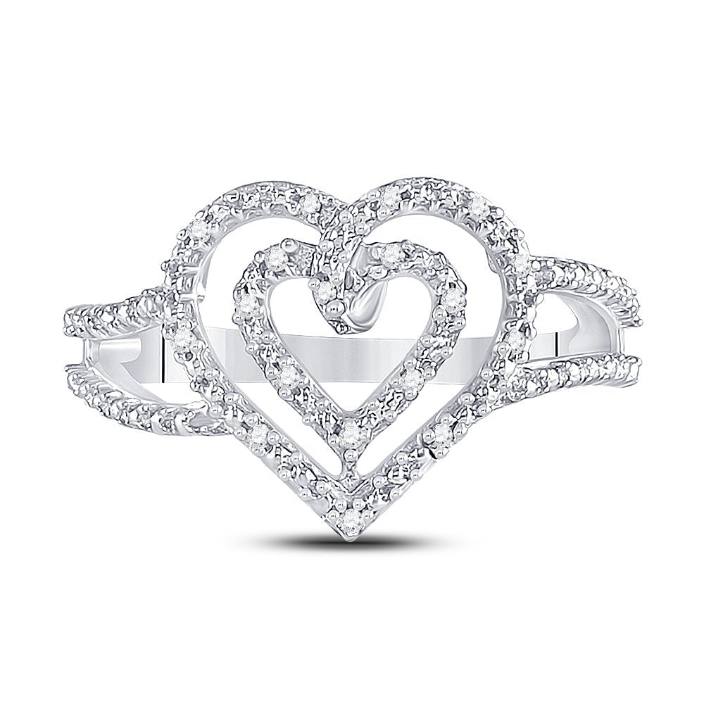 Sterling Silver Round Diamond Nested Double Heart Ring 1/20 Cttw - Splendid Jewellery