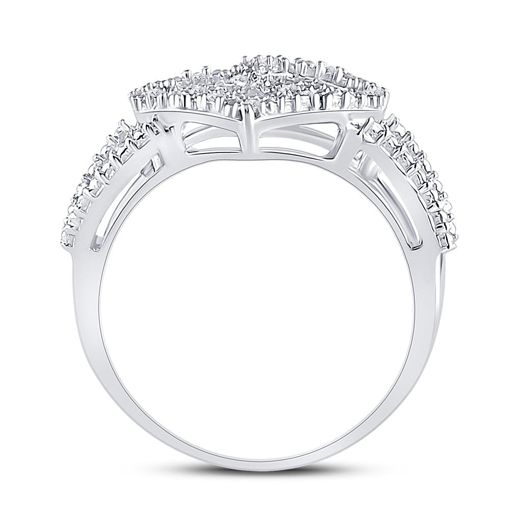 Sterling Silver Round Diamond Nested Double Heart Ring 1/20 Cttw - Splendid Jewellery