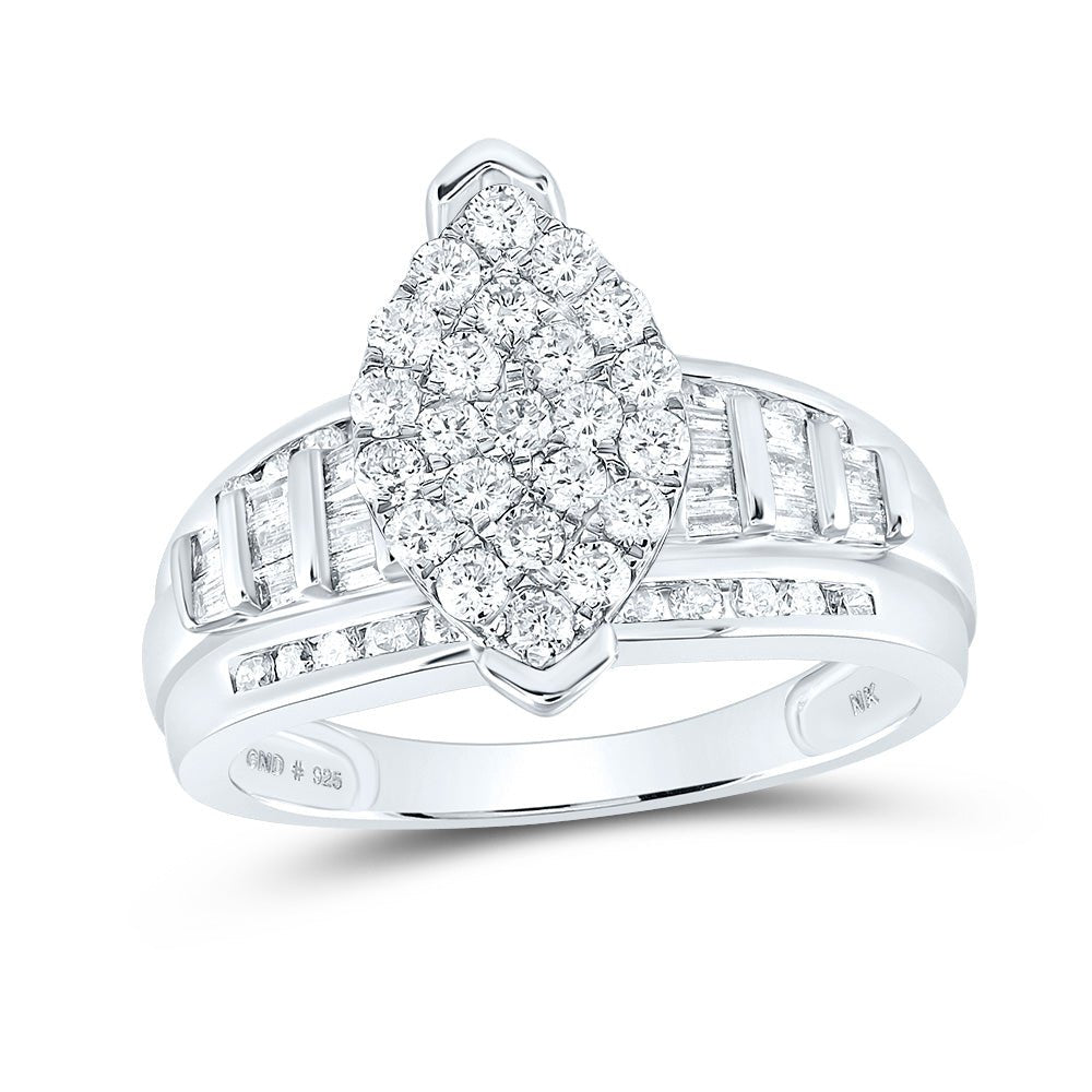 Sterling Silver Round Diamond Oval Cluster Bridal Wedding Engagement Ring 1 Cttw - Splendid Jewellery