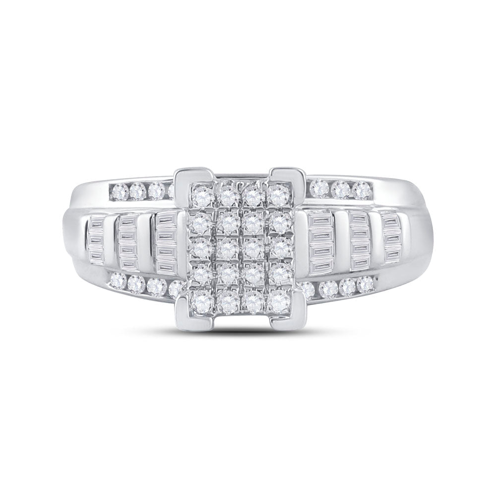 Sterling Silver Round Diamond Rectangle Cluster Bridal Wedding Engagement Ring 1/2 Cttw - Splendid Jewellery