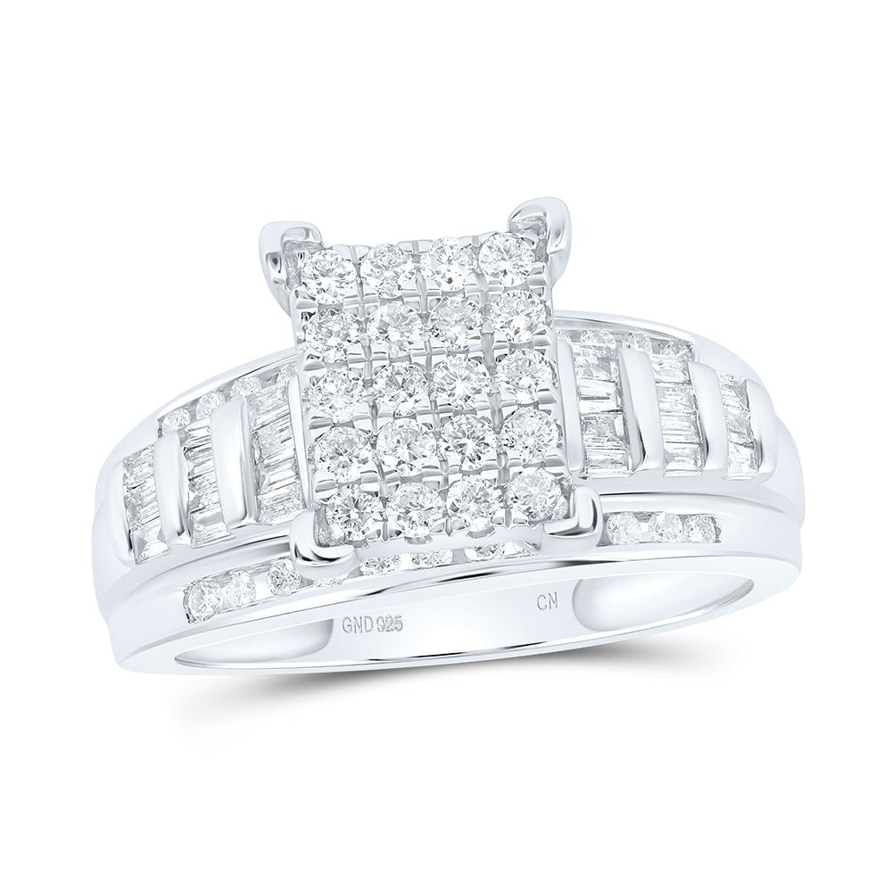 Sterling Silver Round Diamond Rectangle Cluster Bridal Wedding Engagement Ring 3/4 Cttw - Splendid Jewellery