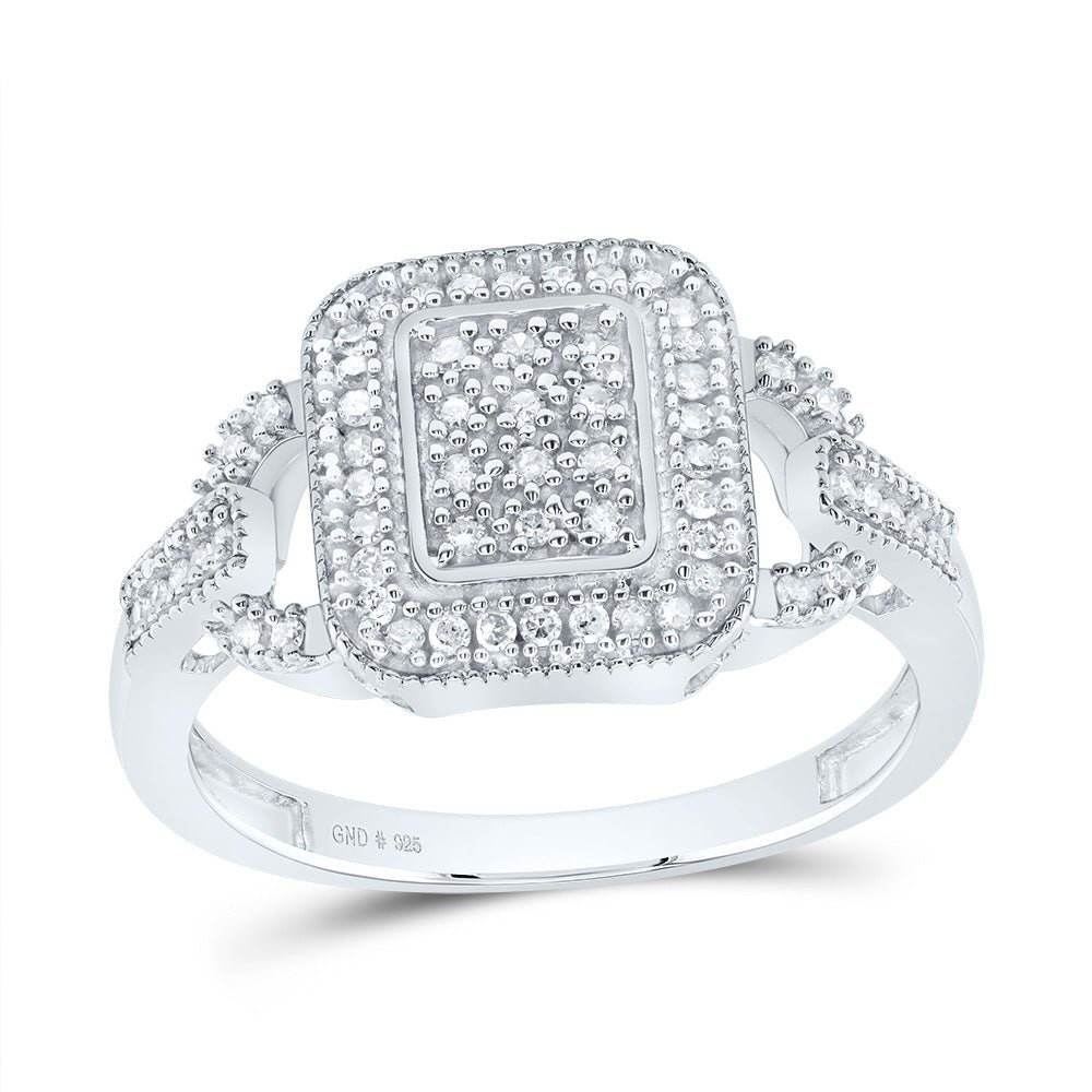 Sterling Silver Round Diamond Rectangle Frame Cluster Ring 1/4 Cttw - Splendid Jewellery