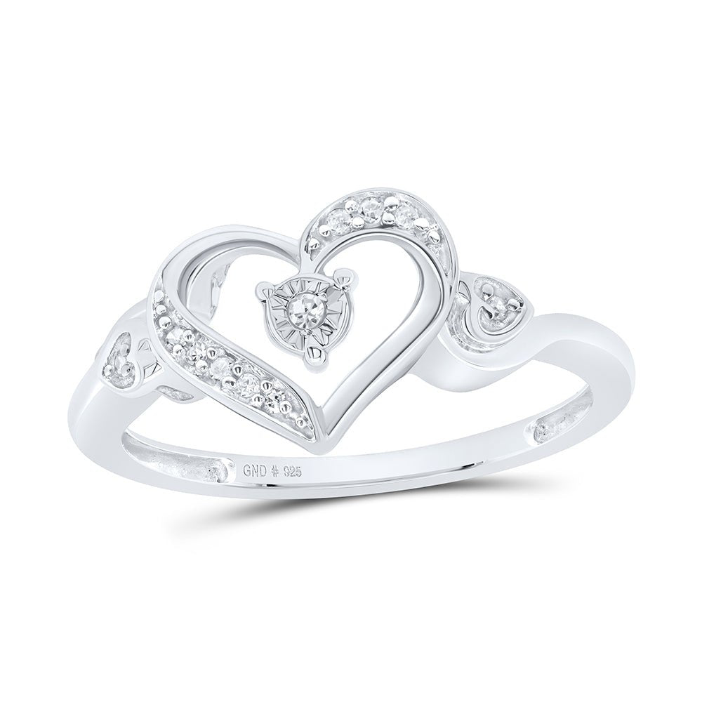 Sterling Silver Round Diamond Solitaire Heart Ring 1/20 Cttw - Splendid Jewellery