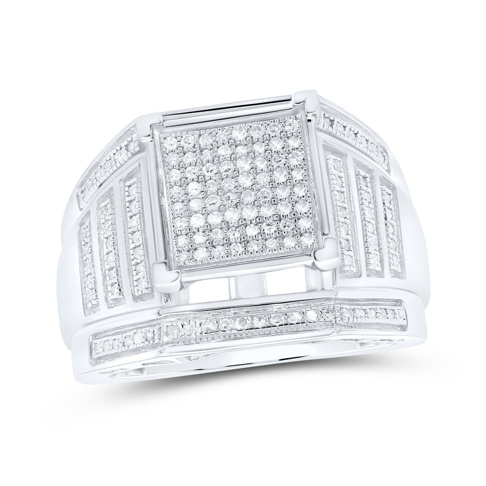 Sterling Silver Round Diamond Square Cluster Ring 3/8 Cttw - Splendid Jewellery