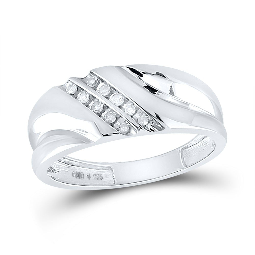 Sterling Silver Round Diamond Sterling Silver Men's Channel Set Wedding Band Ring 1/8 Cttw - Splendid Jewellery