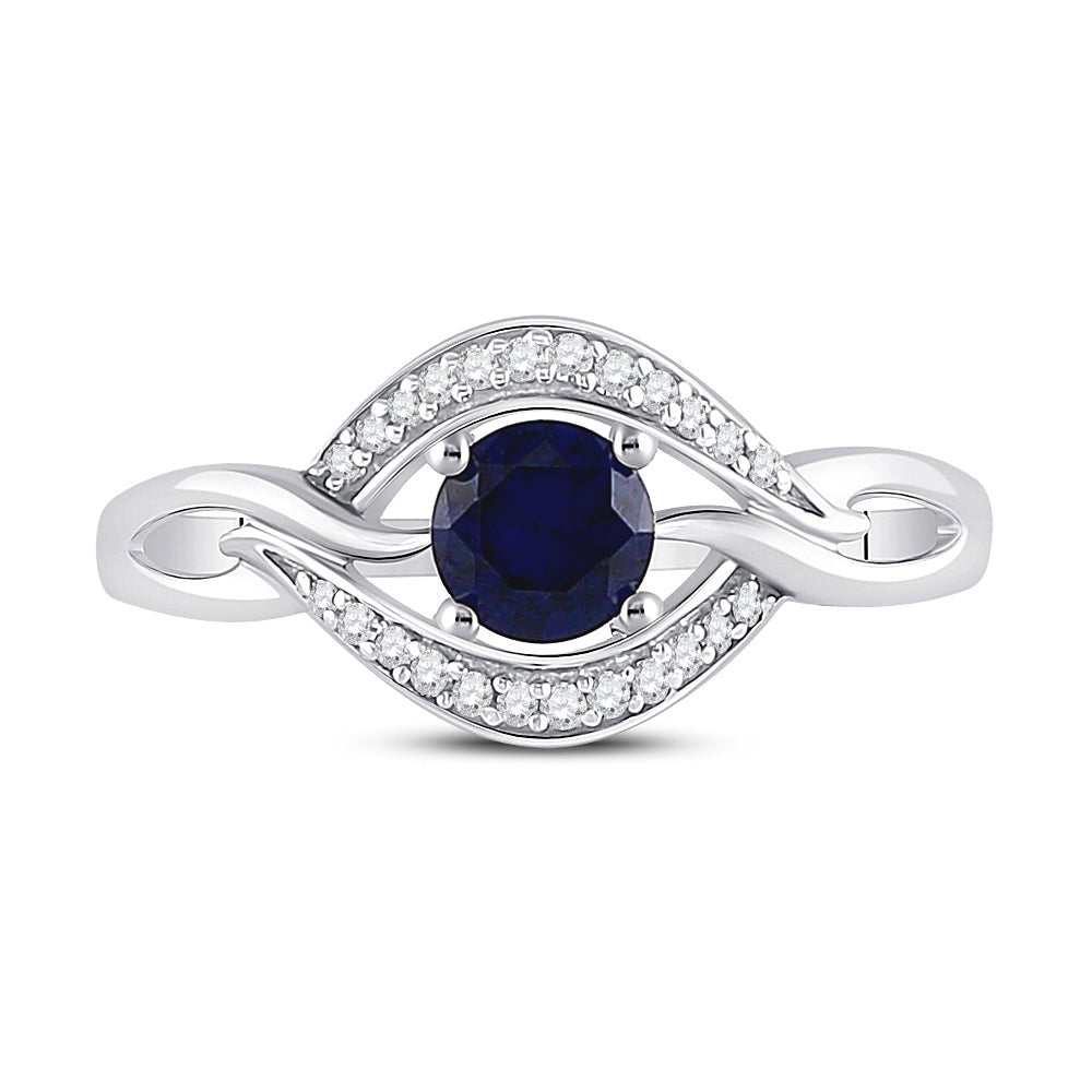 Sterling Silver Round Lab Created Blue Sapphire Solitaire Ring 1/10 Cttw - Splendid Jewellery