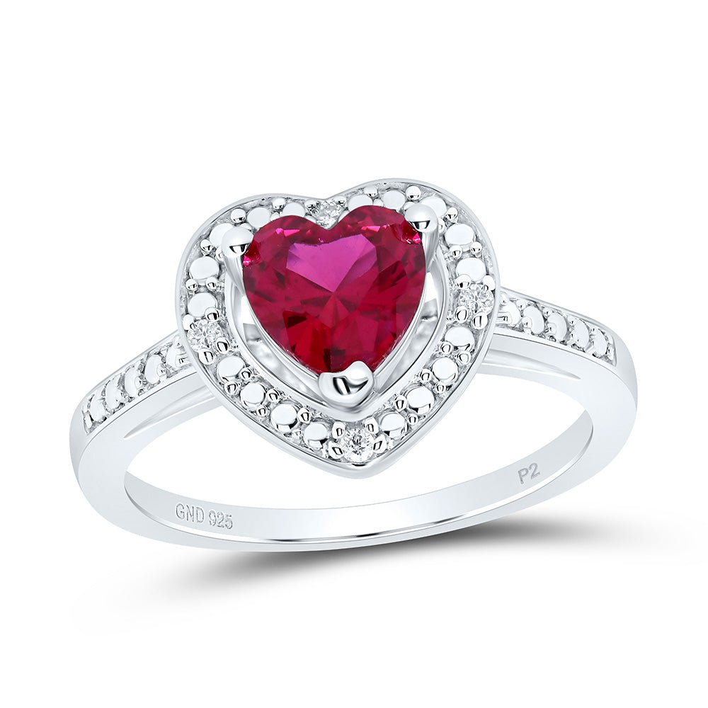 Sterling Silver Round Lab Created Ruby Heart Ring 0.03 Cttw - Splendid Jewellery