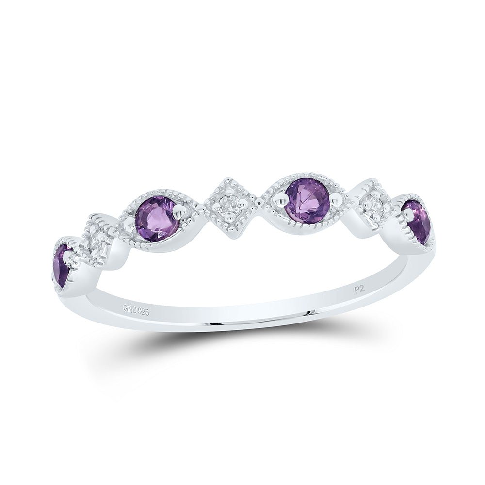 Sterling Silver Round Synthetic Amethyst Gemstone Ring 0.03 Cttw - Splendid Jewellery