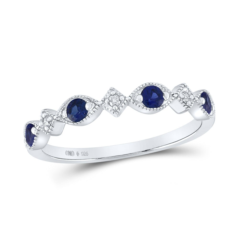Sterling Silver Round Synthetic Blue Sapphire Gemstone Ring 0.03 Cttw - Splendid Jewellery