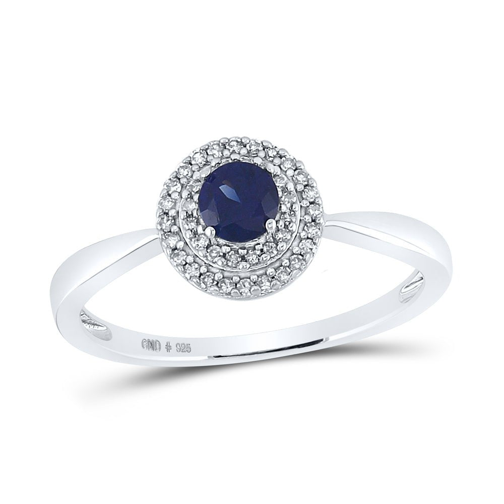 Sterling Silver Round Synthetic Blue Sapphire Gemstone Ring 1/8 Cttw - Splendid Jewellery