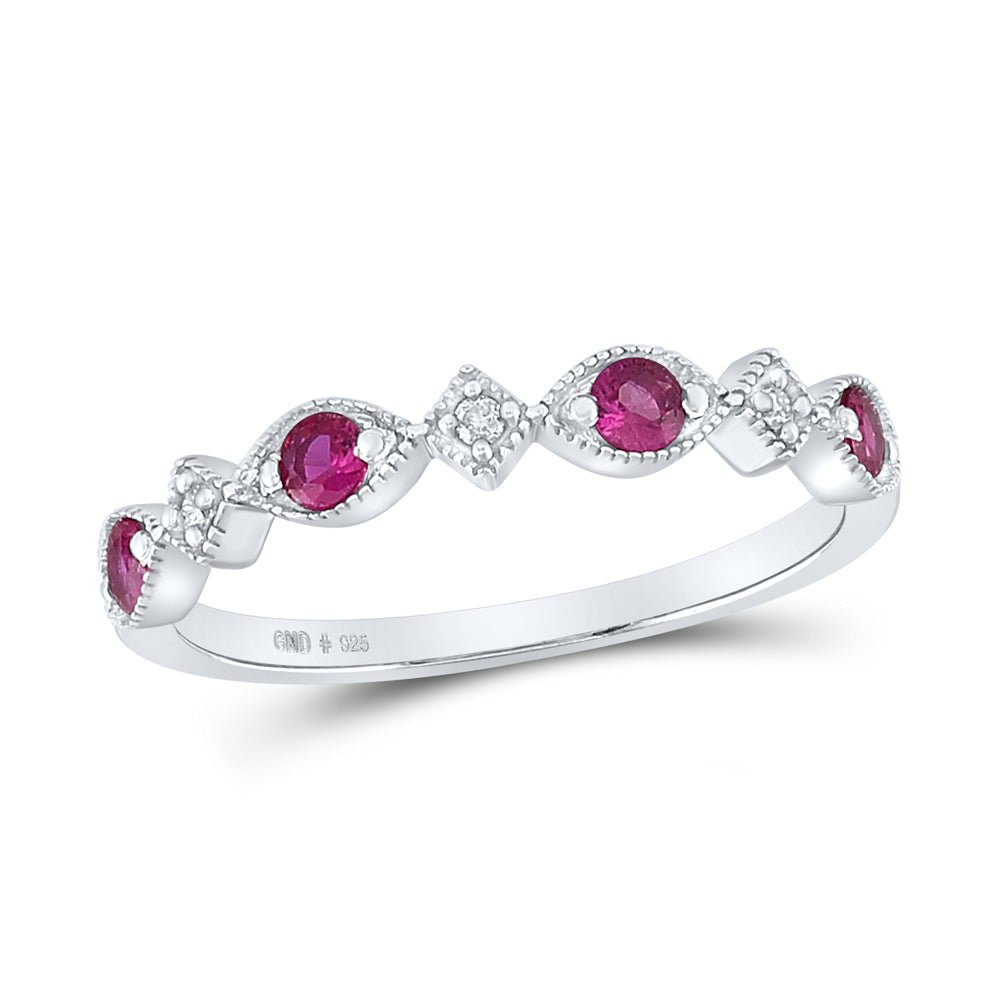 Sterling Silver Round Synthetic Ruby Gemstone Ring 0.03 Cttw - Splendid Jewellery