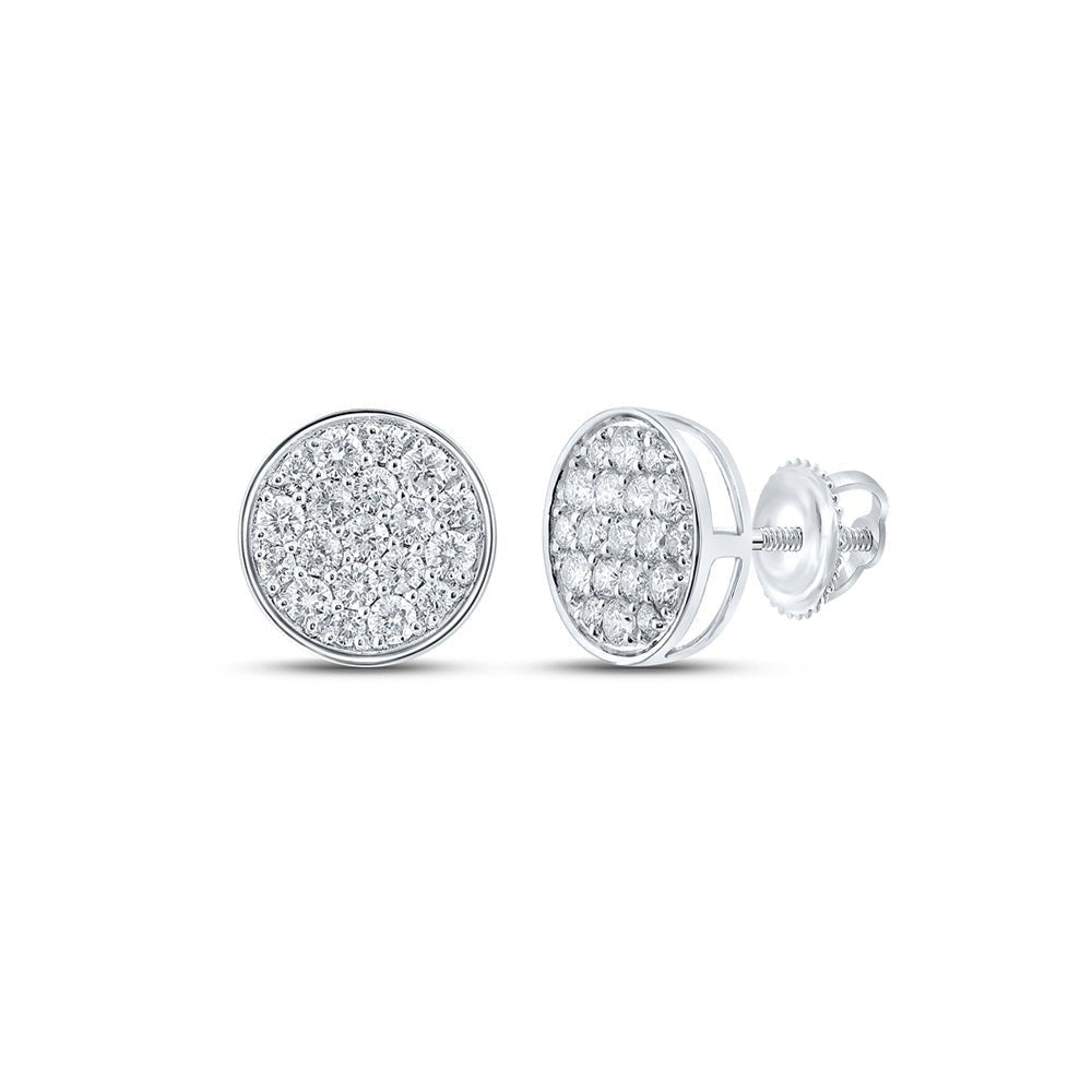 Stunning 10kt White Gold Men's Round Diamond Cluster Earrings - 3/4 Cttw - Splendid Jewellery