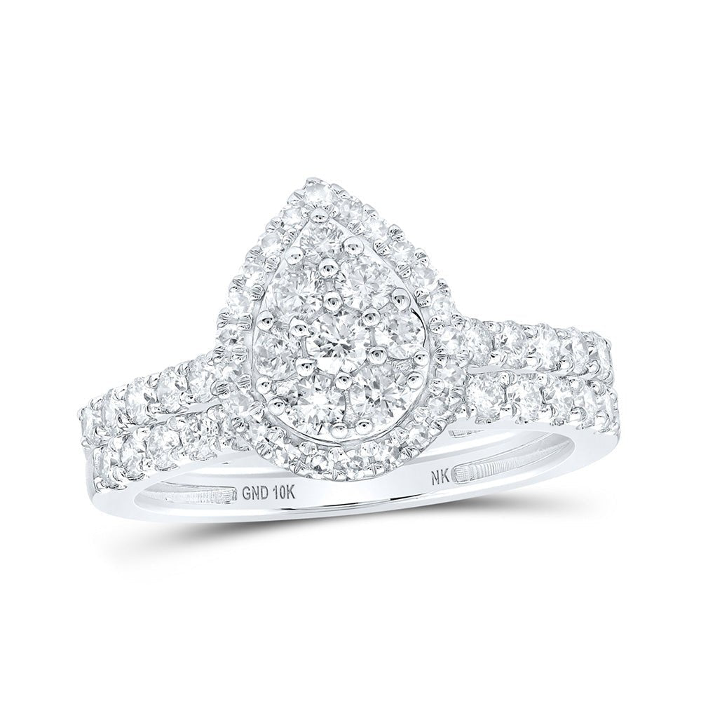 Teardrop Brilliance: 10kt White Gold Diamond Bridal Wedding Ring Band Set - Splendid Jewellery