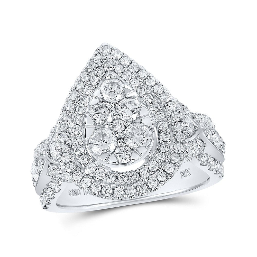 Teardrop Brilliance: 10kt White Gold Round Diamond Bridal Wedding Ring - Splendid Jewellery