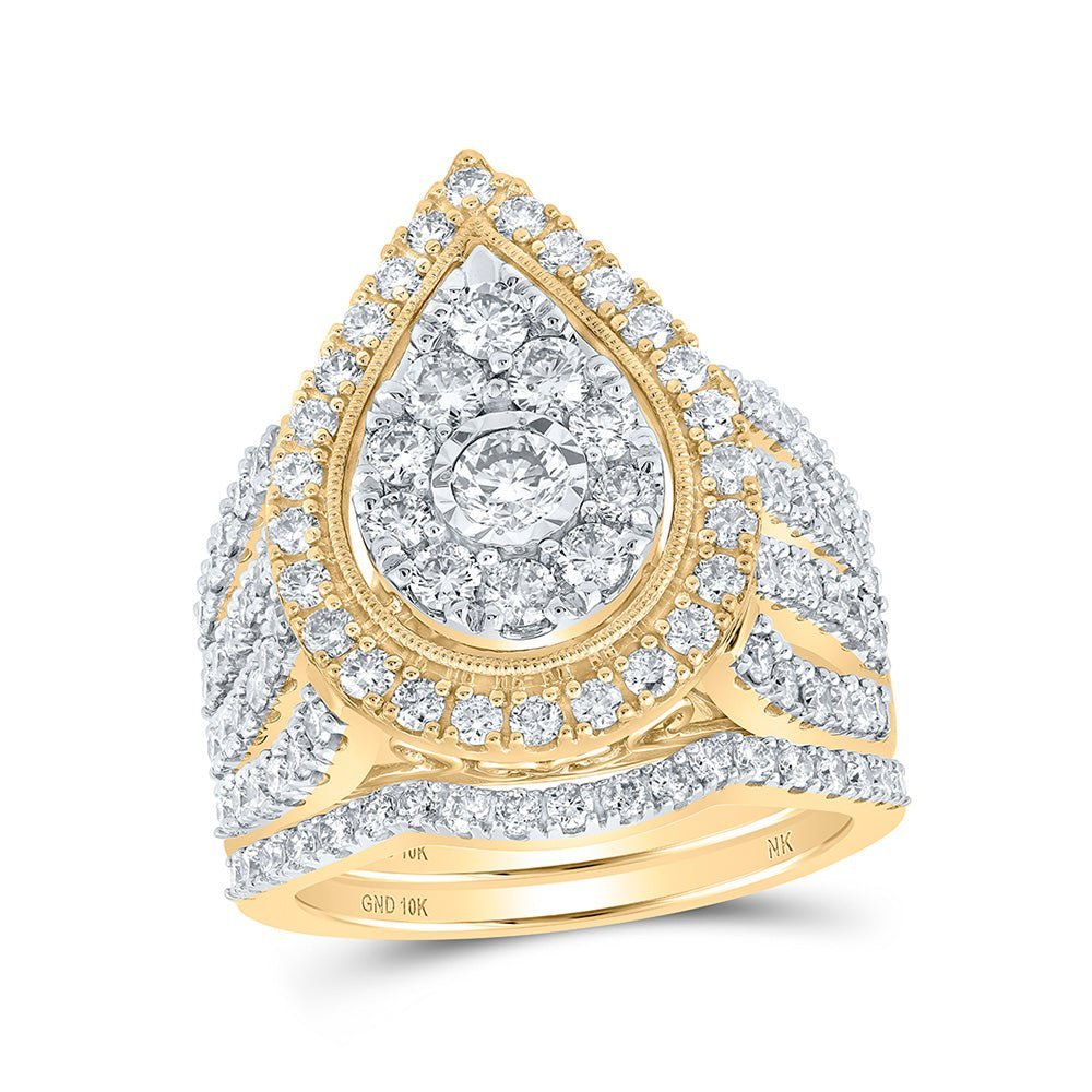 Teardrop Brilliance | 10kt Yellow Gold Diamond Wedding Ring Band Set 2 Cttw - Splendid Jewellery