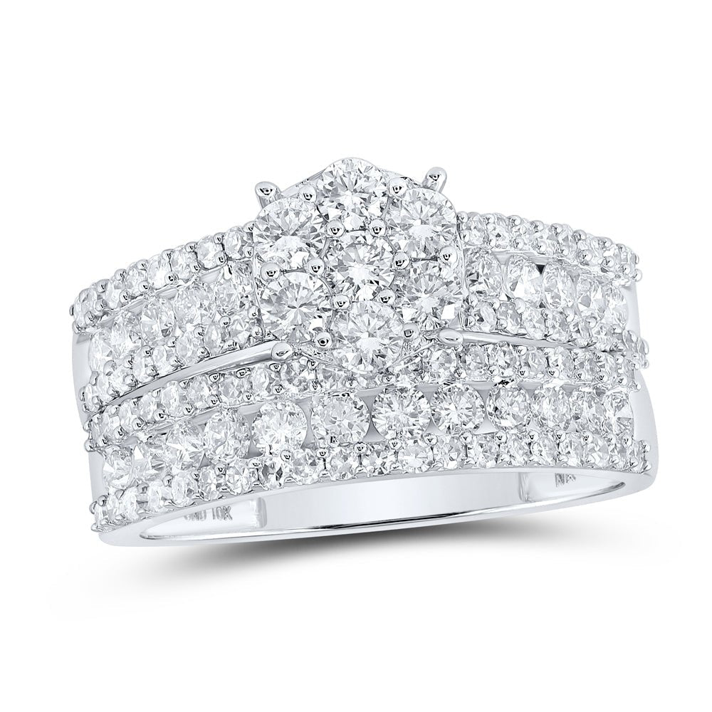 The Dazzling Love Story: 14kt White Gold His Hers Round Diamond Cluster Wedding Set - Splendid Jewellery