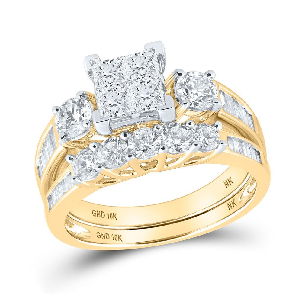 The Majestic 10kt Yellow Gold Princess Diamond Square Bridal Wedding Ring Band Set 2 Cttw - Splendid Jewellery