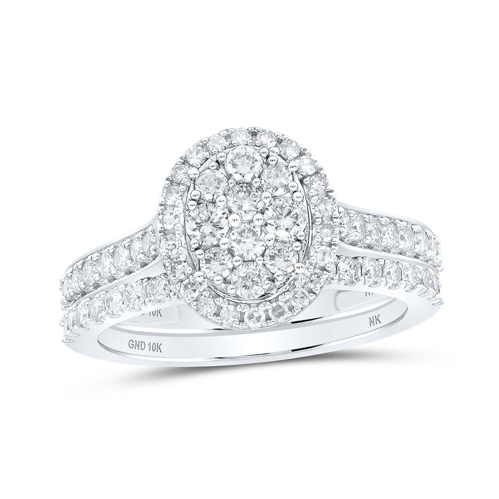 The Majestic Brilliance 10kt White Gold Round Diamond Oval Bridal Wedding Ring Band Set - Splendid Jewellery