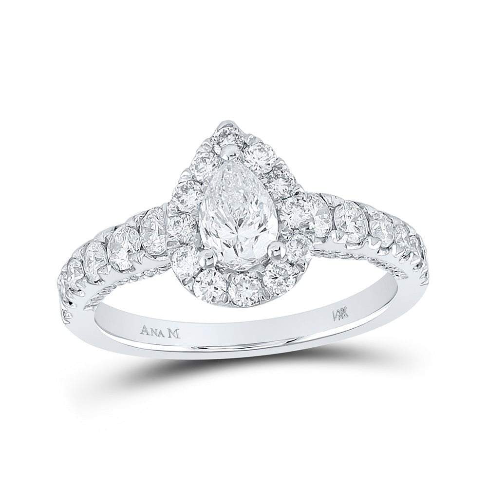 The Majestic Brilliance 14kt White Gold Pear Diamond Halo Bridal Wedding Engagement Ring - Splendid Jewellery