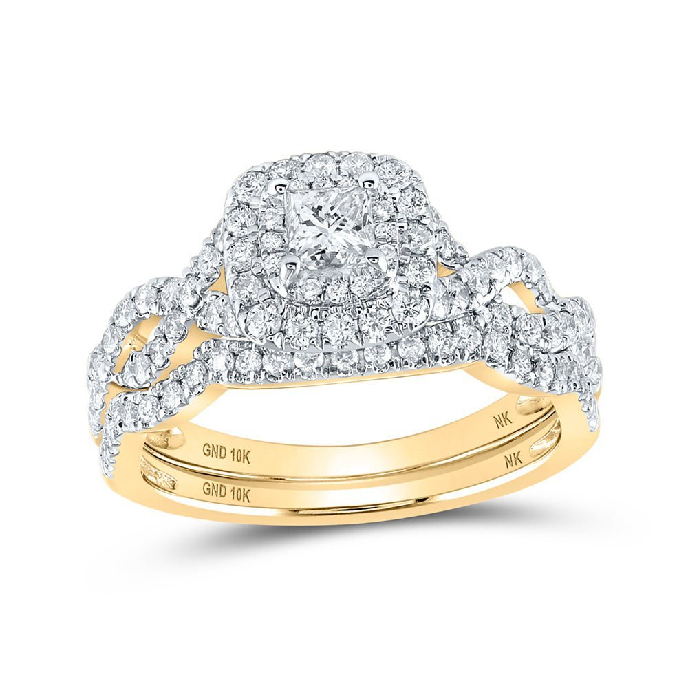 The Majestic Princess Diamond Halo Bridal Wedding Ring Band Set - Splendid Jewellery