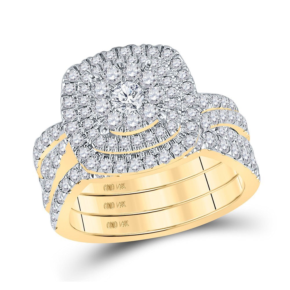 The Radiant Elegance 10kt Yellow Gold Round Diamond 3 - Pc Halo Bridal Wedding Ring Band Set - Splendid Jewellery