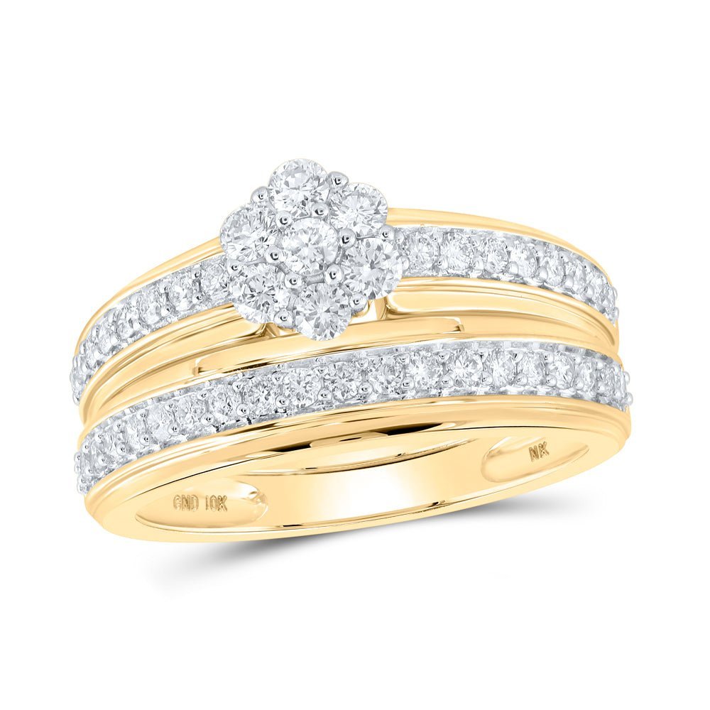 The Radiant Love 10kt Yellow Gold His Hers Diamond Cluster Wedding Set - Splendid Jewellery