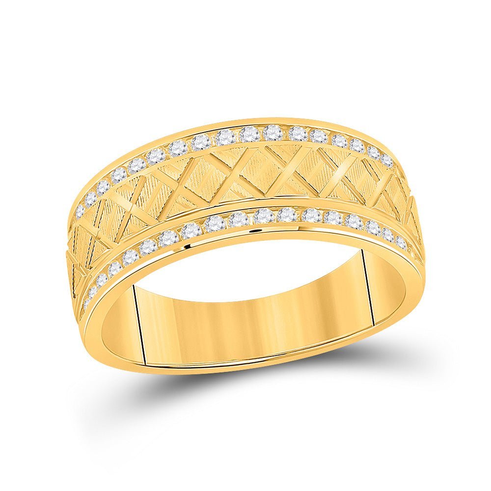 Timeless Elegance: 10kt Yellow Gold Mens Round Diamond Wedding Machine Set Band Ring 1/2 Cttw - Splendid Jewellery