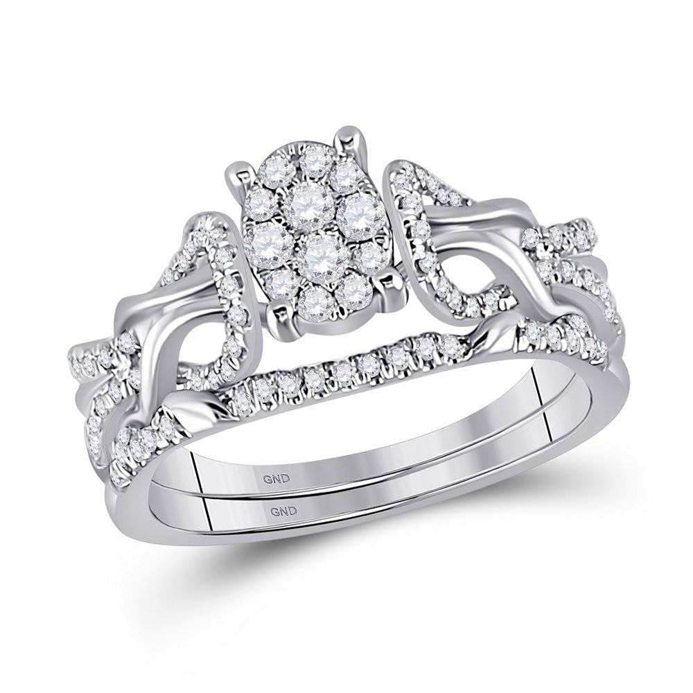 Timeless Love: 10kt White Gold Round Diamond Oval Bridal Wedding Ring Band Set - Splendid Jewellery