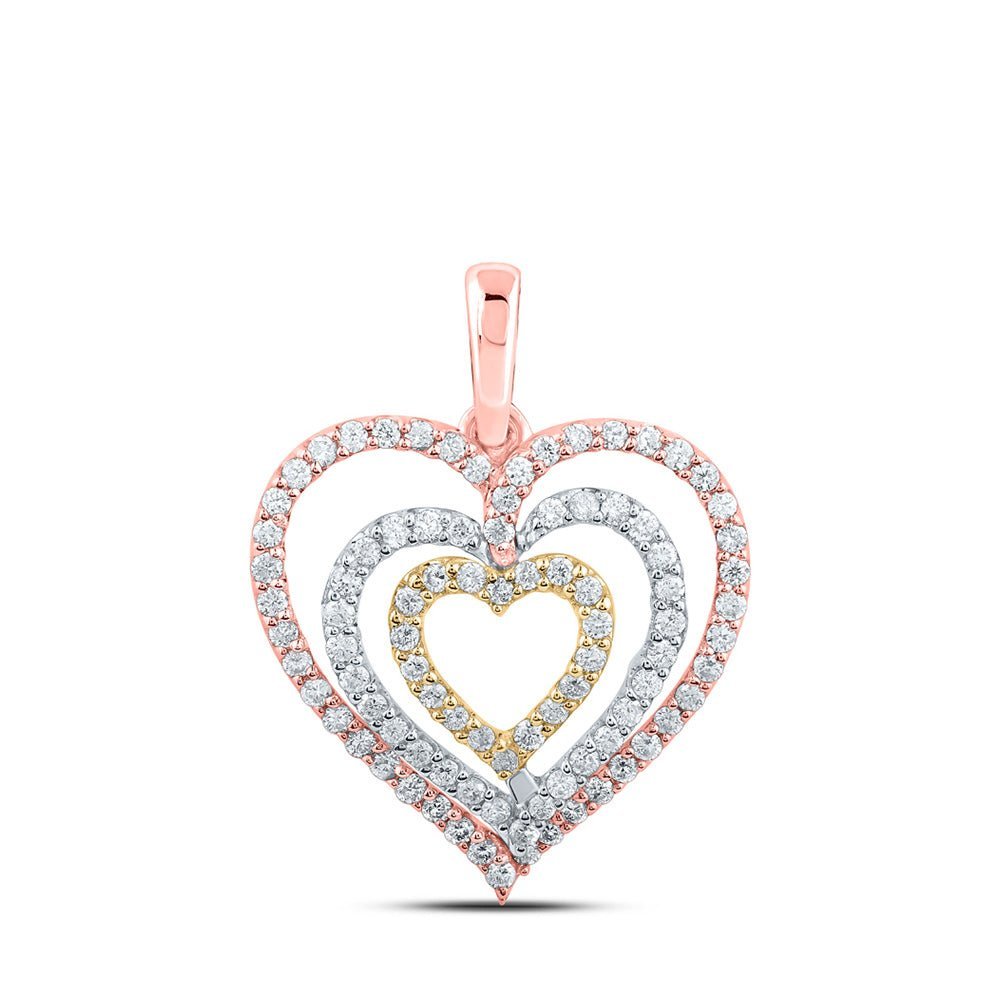 Tri - Tone Gold Diamond Nested Heart Pendant: A Mesmerizing Symbol of Love and Elegance - Splendid Jewellery