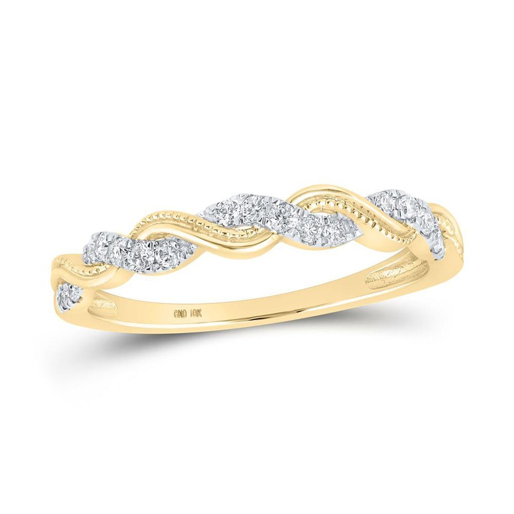 Twisted Brilliance: 10kt Yellow Gold Diamond Stackable Band Ring - Splendid Jewellery