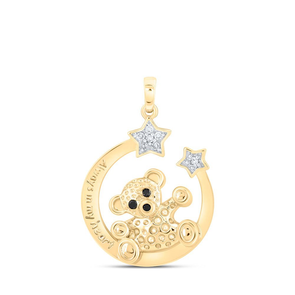 Whimsical Gold Bear and Crescent Moon Diamond Pendant - Splendid Jewellery