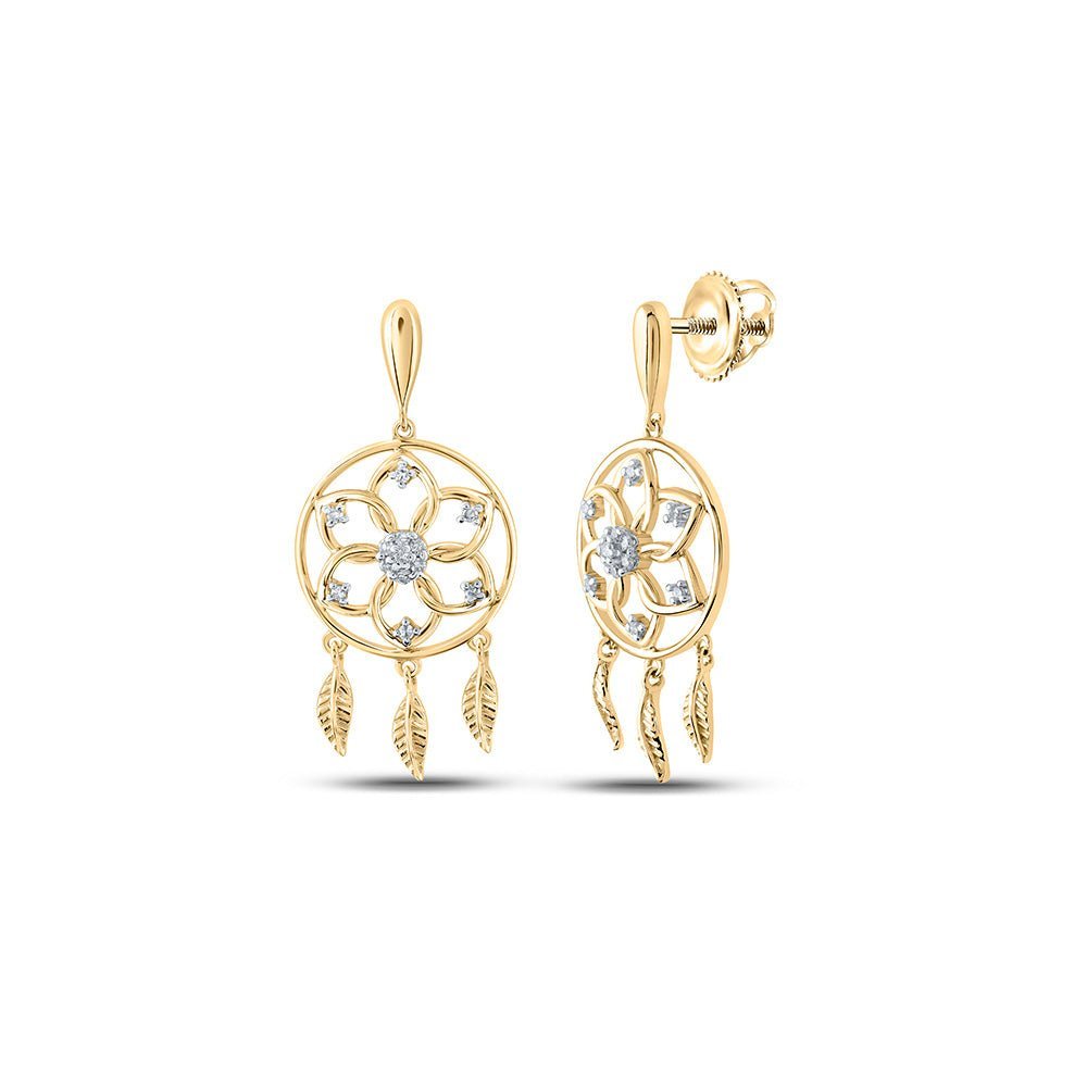 Whimsical Gold Dream Catcher Diamond Dangle Earrings - Splendid Jewellery