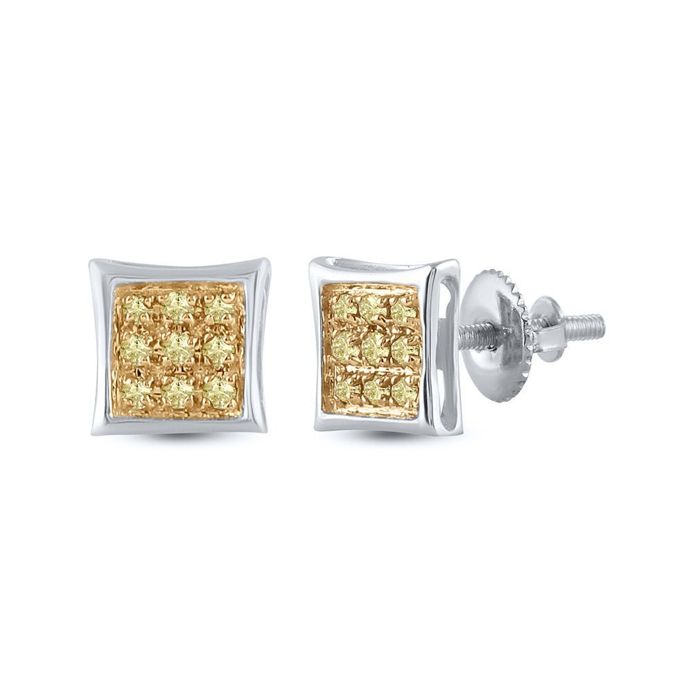 Yellow Sparkle: 10kt White Gold Round Diamond Square Earrings - Splendid Jewellery