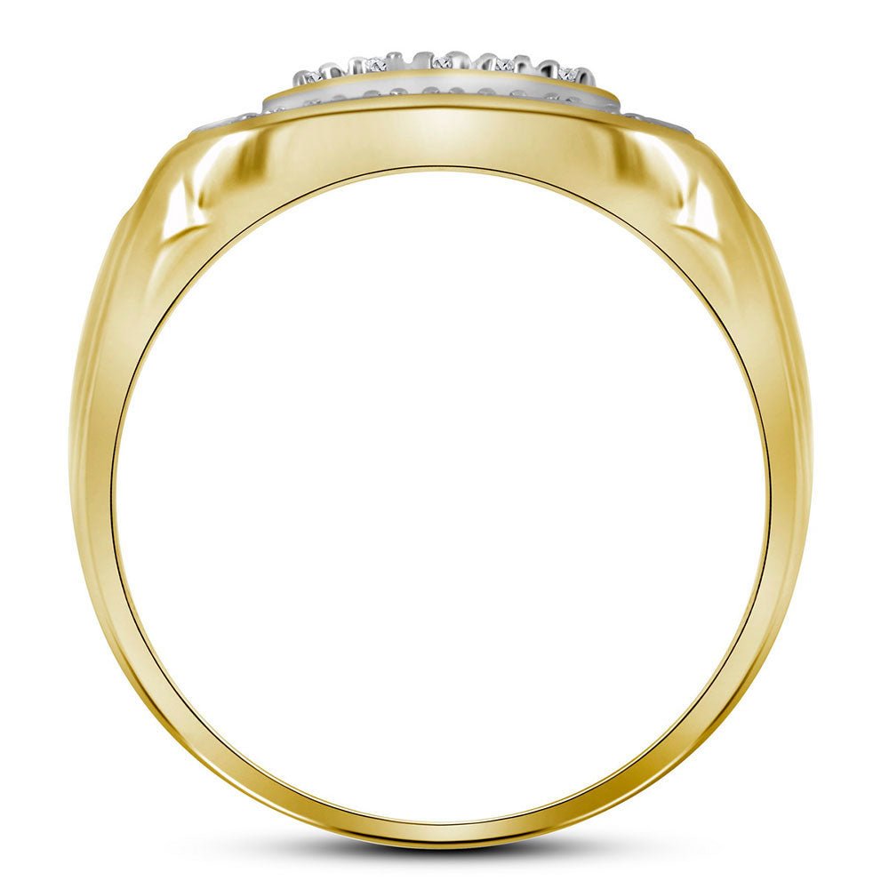 Yellow - tone Sterling Round Diamond Mens Square Frame Cluster Ring 1/10 Cttw - Splendid Jewellery